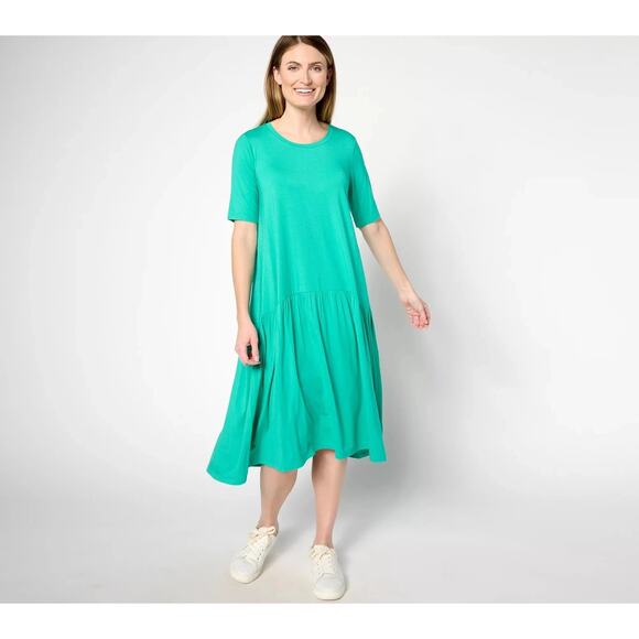 LOGO Lori Goldstein Elbow Sleeve Dress Plus Size 5XP New Cozumel Green Rayon - Picture 1 of 10